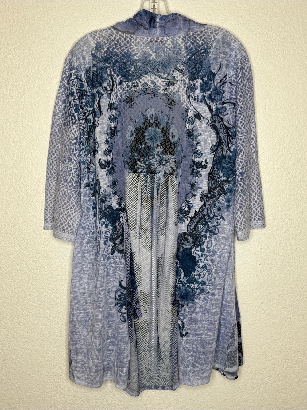 Kamala Light Blue Patterned Open-Front Duster Cape - Picture 7 of 13